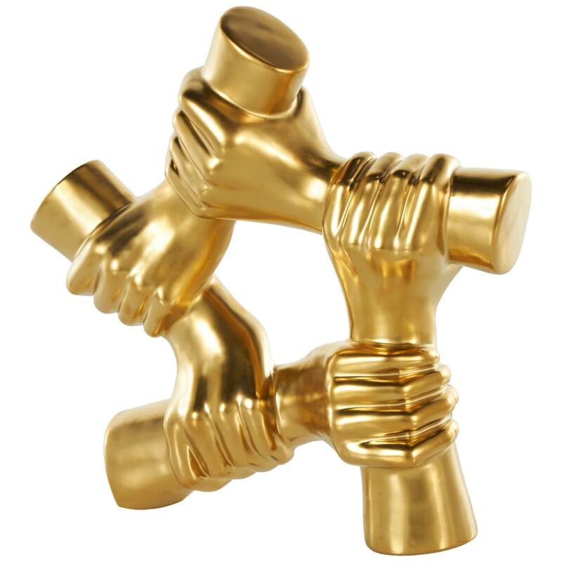 Gold Ceramic Gripping Hands Decorative Sculpture - Gold