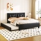 preview thumbnail 1 of 5, Queen Size Upholstered Platform Bed with Headboard and Twin Trundle Black - Queen