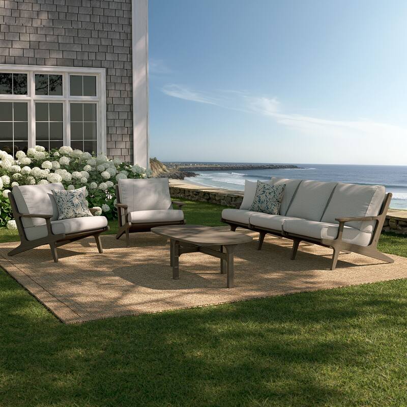 Saratoga 4-Piece Outdoor Patio Teak Wood Furniture Set - Flint Gray