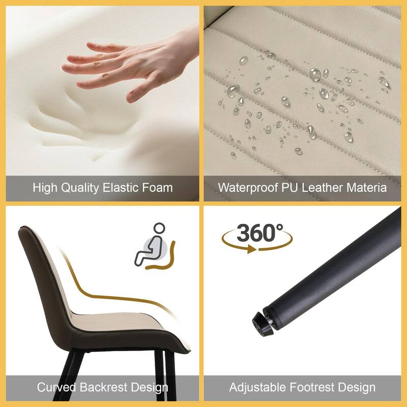 PU Leather Dining Chair with Metal Legs, Wave Pattern Upholstered Armless Chair Set of 4 for Kitchen, Restaurant, Living