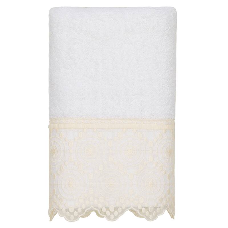 Authentic Hotel and Spa 100% Turkish Cotton Arian 3PC Cream Lace Embellished Towel Set