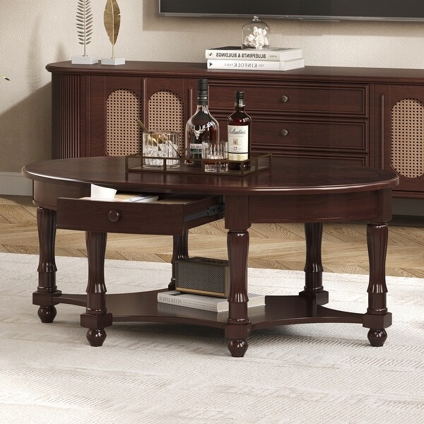 Vintage Oval Coffee Table with Multiple Storage Options and Sturdy