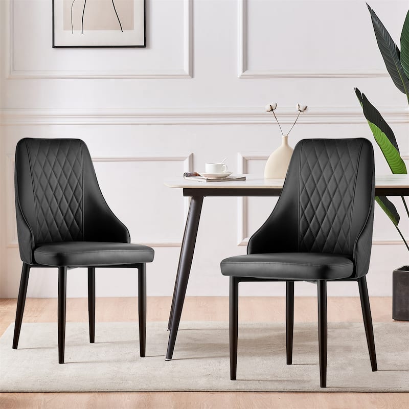 Faux Leather Upholstered Dining Chairs Set of 2 - 35.63"H x 17.72"W x 17.32"D - Set of 2 - Black
