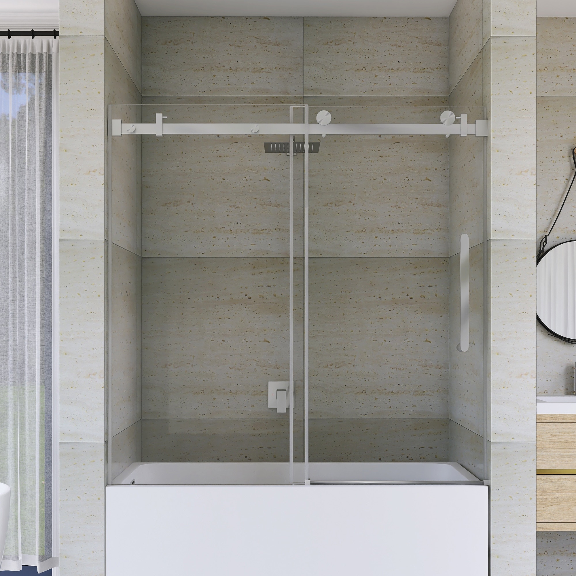60 "W x 60" H Frameless Single Sliding Shower Door with Stainless Steel Handle - 60'' x 0.38'' x 60''