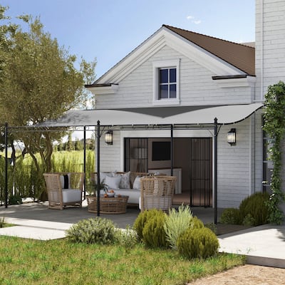Metal Lean-To Pergola with Curved Design and Rain Protection