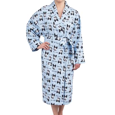 Leisureland Women's Cotton Flannel Long Robe Bow Wow Dog Design