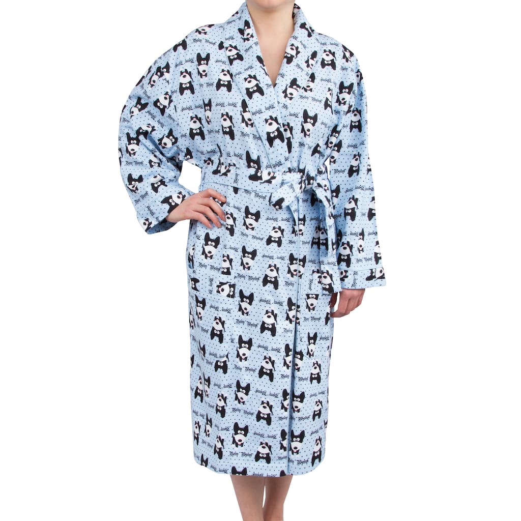 Leisureland Women's Cotton Flannel Long Robe Bow Wow Dog Design