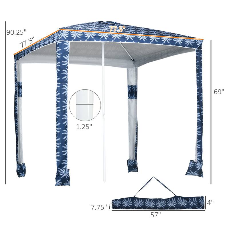 Beach Cabana Canopy Umbrella, 6.5' Easy-Assembly Sun-Shade Shelter with Sandbags and Carry Bag, Cool UV50+ Fits Kids & Family