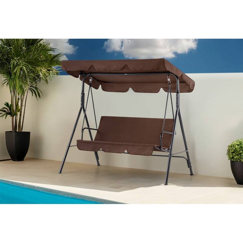 MCombo 3-Person Patio Swing Chair, Adjustable Canopy Hanging Swing, Removable Cushions, 4003