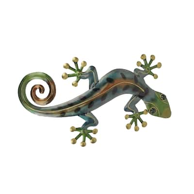23 Inch Metal Gecko Sculpture Wall Hanging Art Garden Decoration