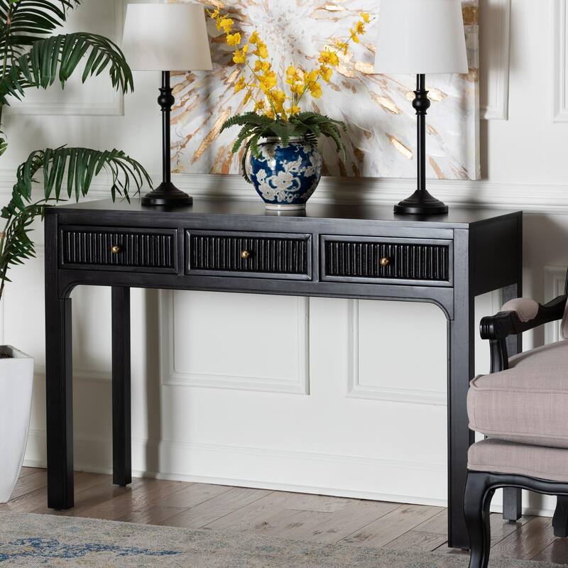 Leah Console Table - 3-Drawer Accent Table with Fluted Wood Detailing for Living Room, Hallway, or Entryway