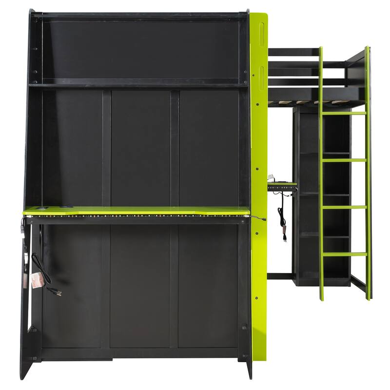 L Shaped Twin Gaming Bed with RGB LED Lights and Storage Shelves