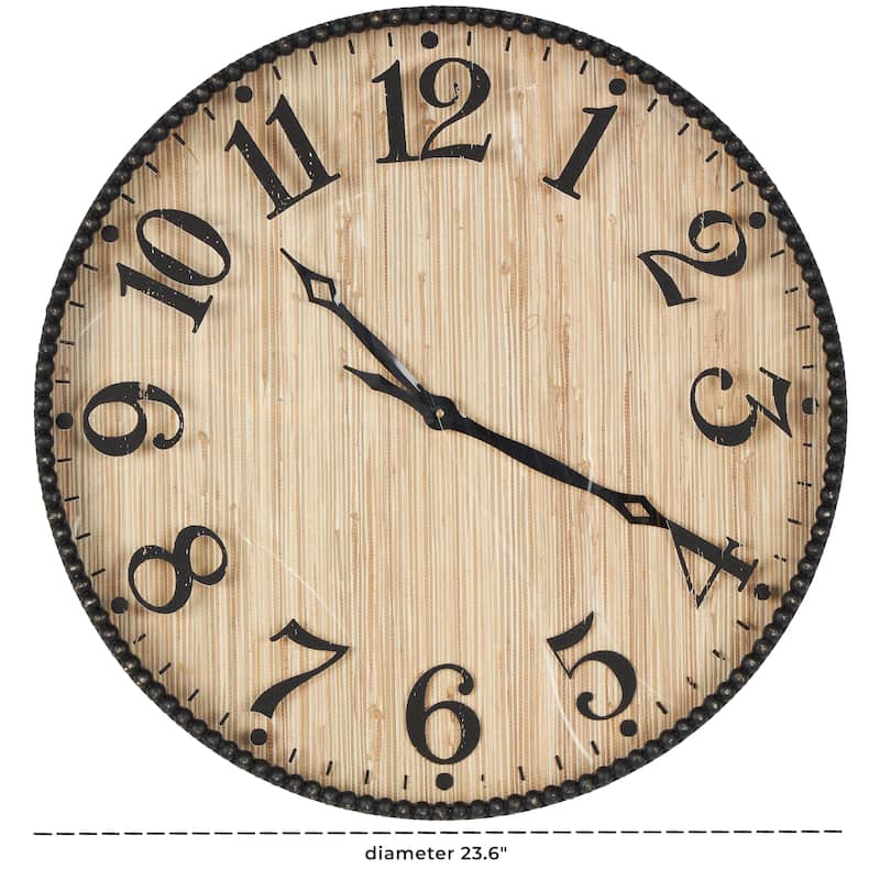 Wood Distressed Decorative Wall Clock with Black or White Beaded Wood Frame - Light Brown - Roche River Decor