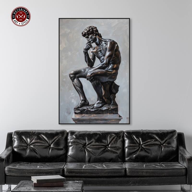 Notoriart Ebony Statue In Thought Framed Men Style 1 Piece Canvas Wall Art