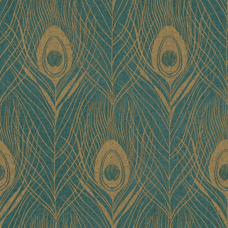 Galerie Wallcoverings Absolutely Chic Peacock Feather Motif Vinyl on Non-woven Wallpaper Roll - 33 feet x 21 inches - Yellow