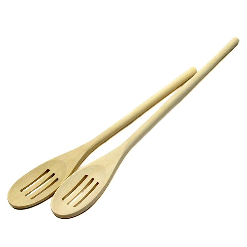 Chef Craft 2pc Solid Maple 12" & 14" Long Wooden Kitchen Mixing Slotted Spoon Set - Brown
