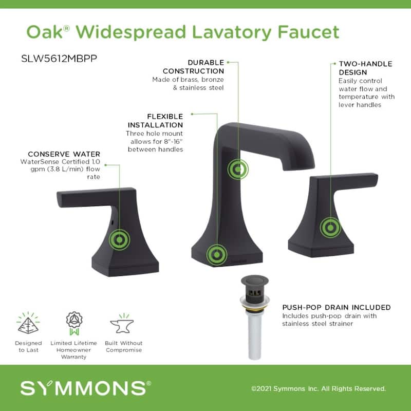 Symmons SLW5612PP Oak 1.0 GPM Vessel Widespread Bathroom Faucet