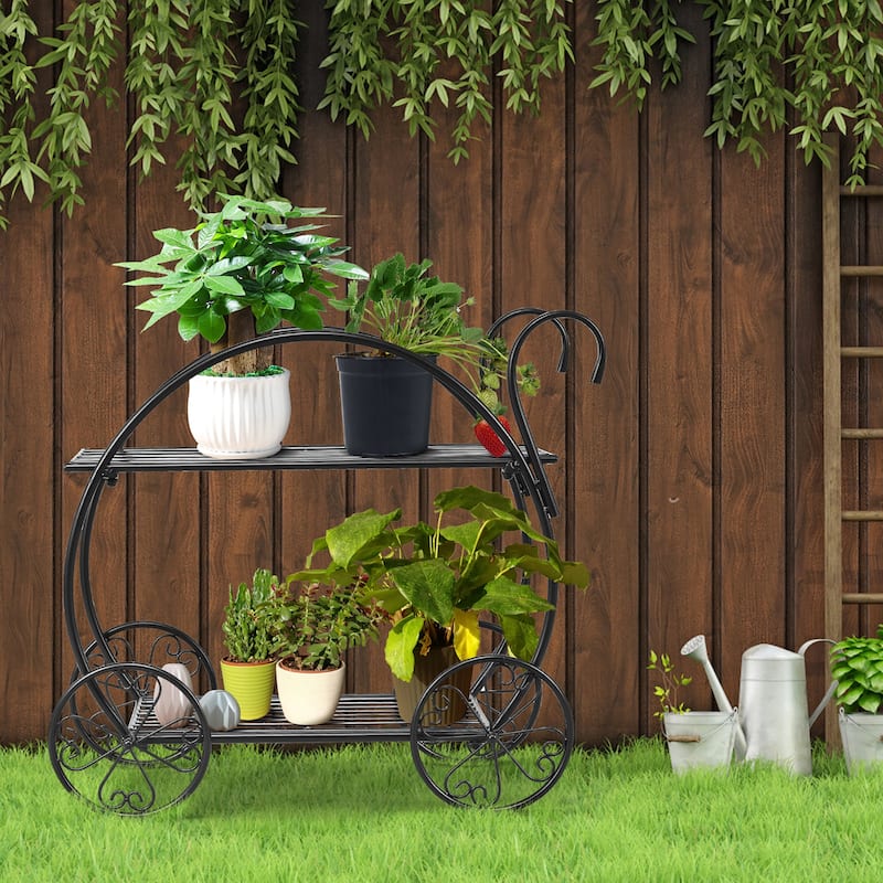 Costway Heavy Duty Metal Flower Cart Pot Rack Plant Display Stand