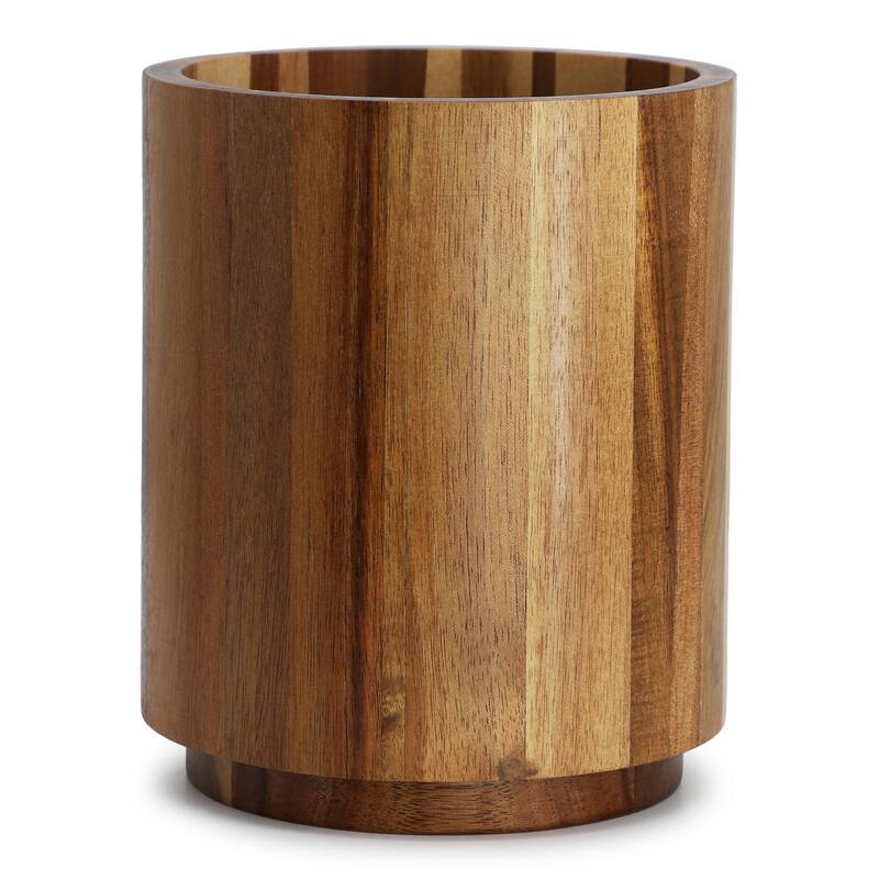 Space-Saving Acacia Wood 360 Rotating Kitchen Utensil and Tool Crock