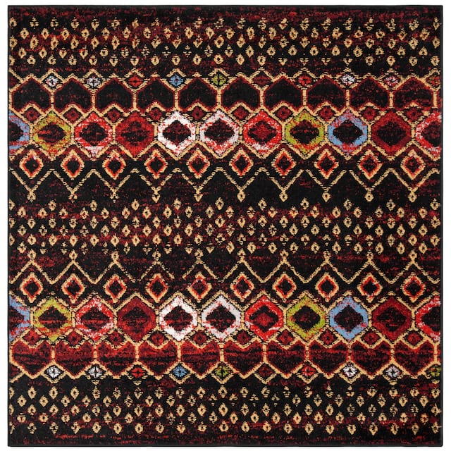 SAFAVIEH Amsterdam Bridget Moroccan Boho Rug - 10' x 10' Square - Black/Multi