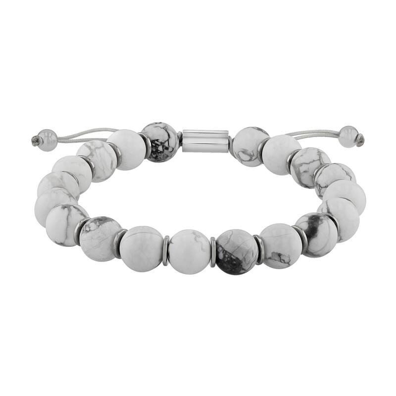Steel Nation Stainless Steel Bead Bolo Bracelet - C - White
