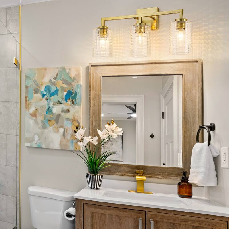 3/4-Light Modern Glass Wall Sconce Bathroom Vanity Light with Grid Glass Shades