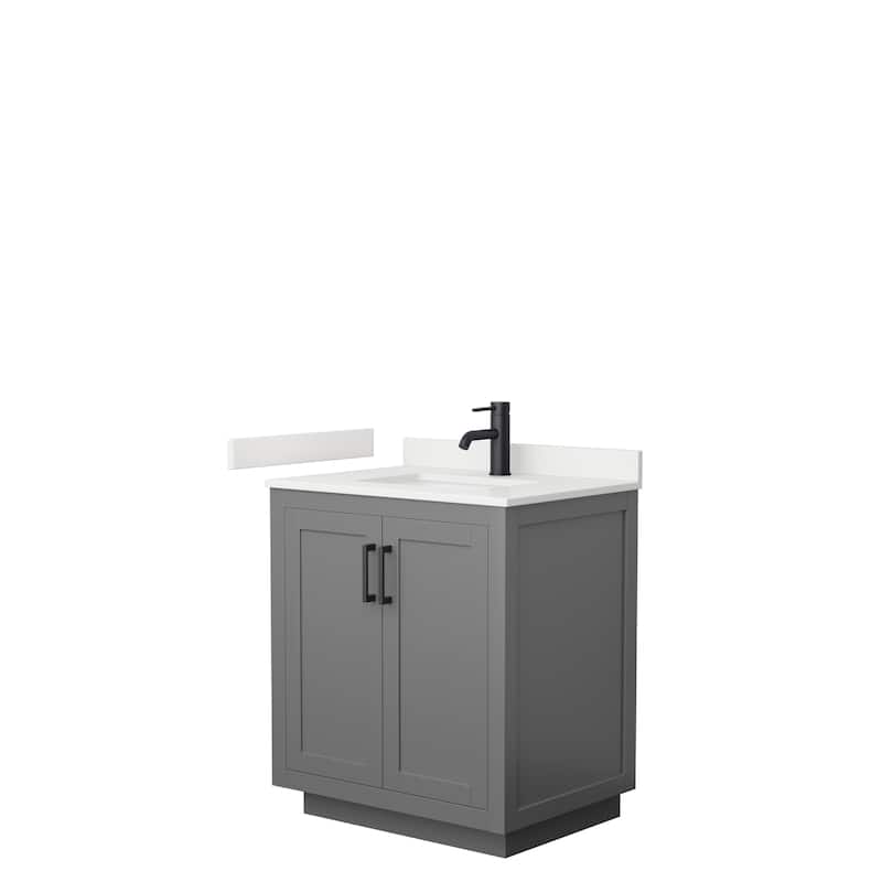 Miranda 30-inch Single Vanity, Quartz Top - Dark Gray, Black Trim, White Quartz Top