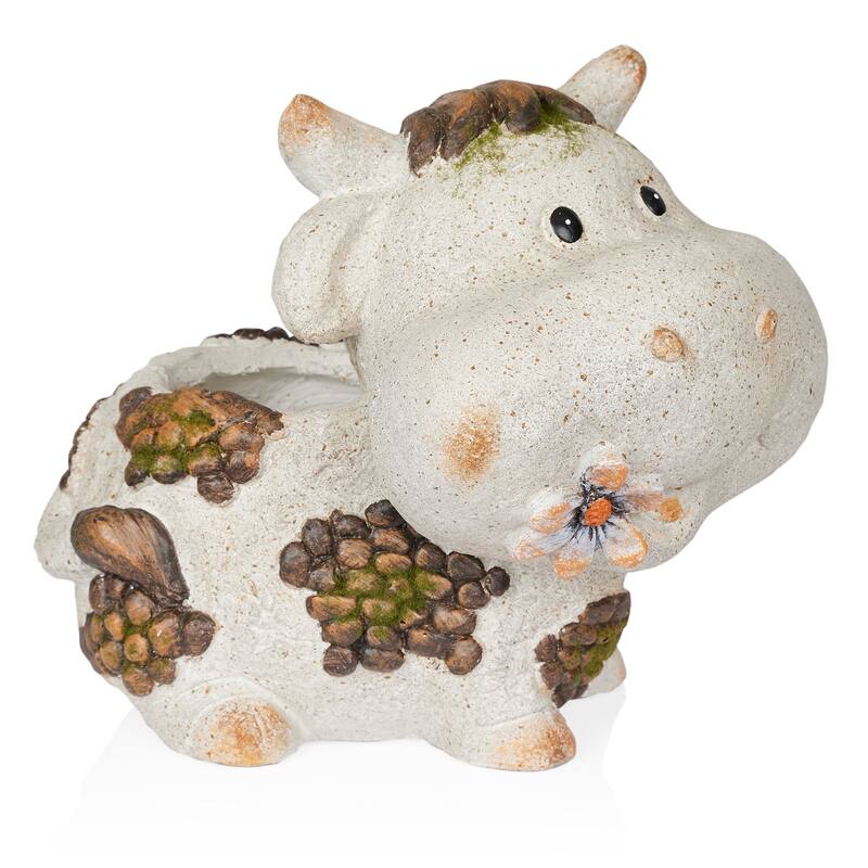 Smiling Cow Statue Planter with Drainage Hole
