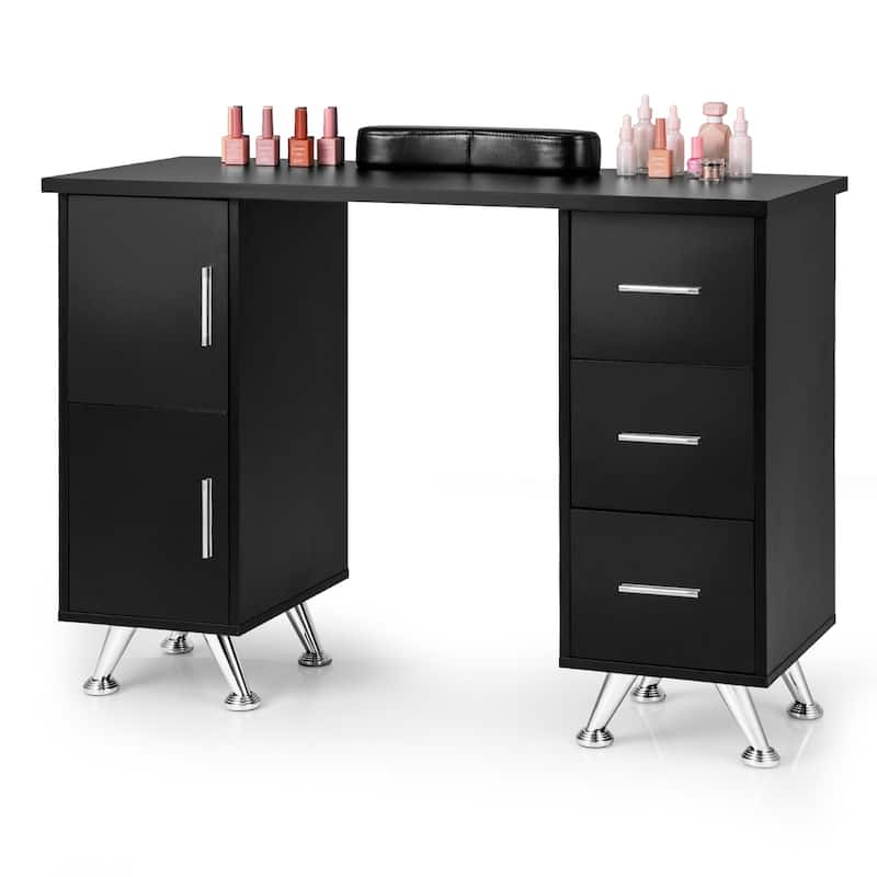 Costway Wooden Nail Desk Station with Removable Wrist Rest Metal Legs - See Details