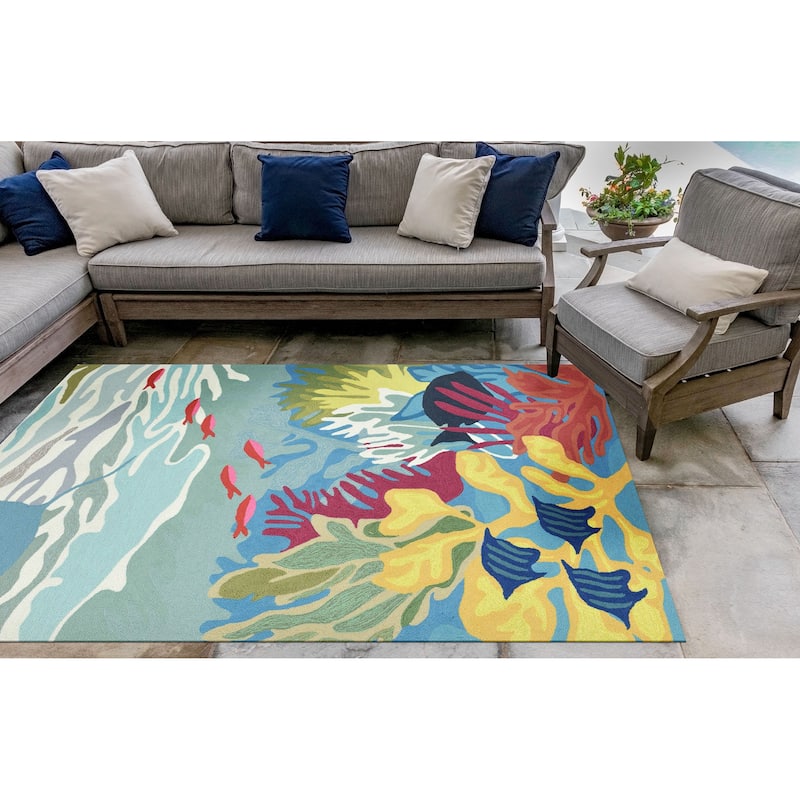 Liora Manne Ravella Ocean View Indoor/Outdoor Rug - 7'6" x 9'6" - Blue