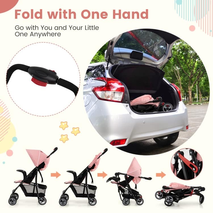 Steel Kids Stroller with Recline, Canopy and All-Terrain Wheels - 35"(L) x 18"(W) x 39"(H)
