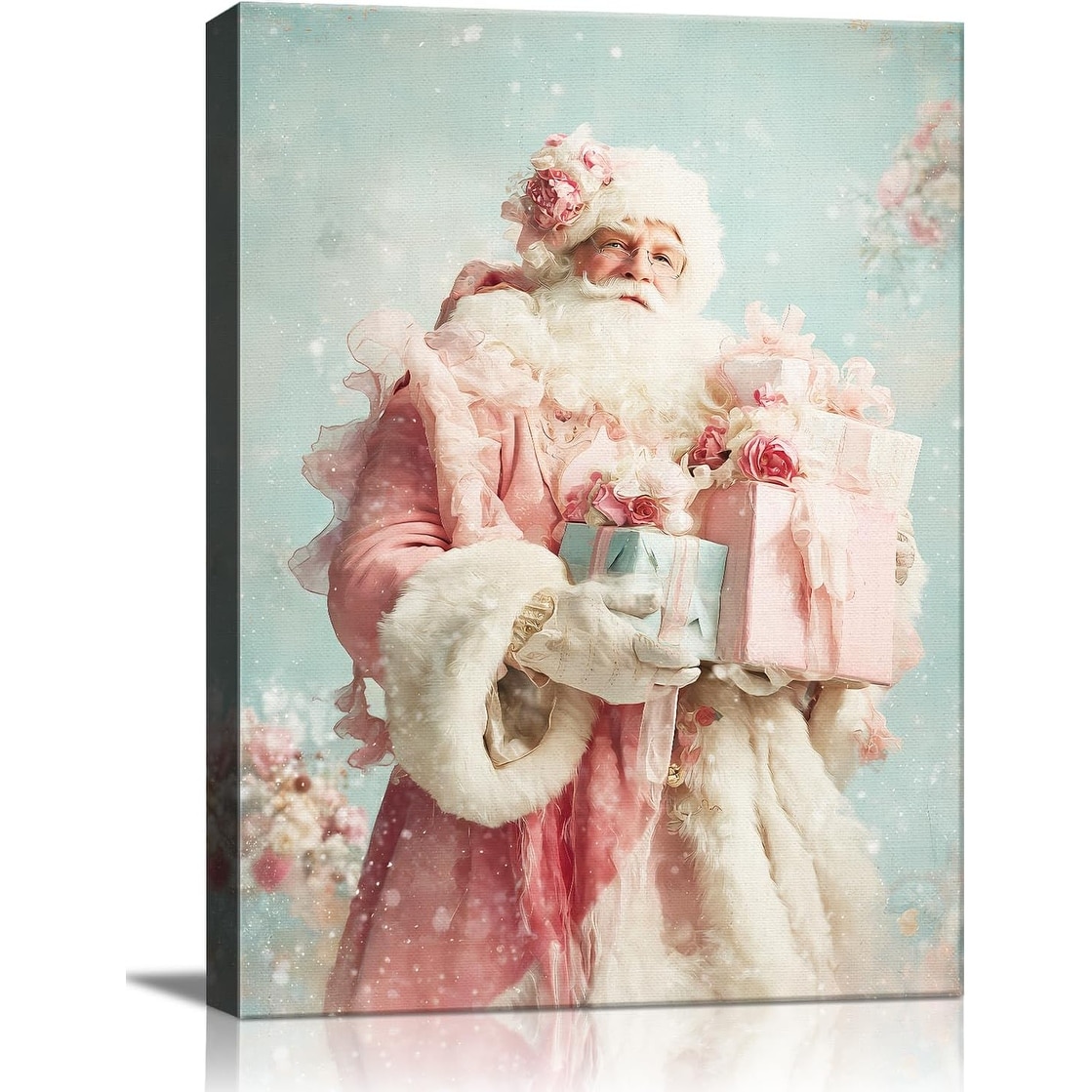 Pink Santa Christmas Canvas Wall Art