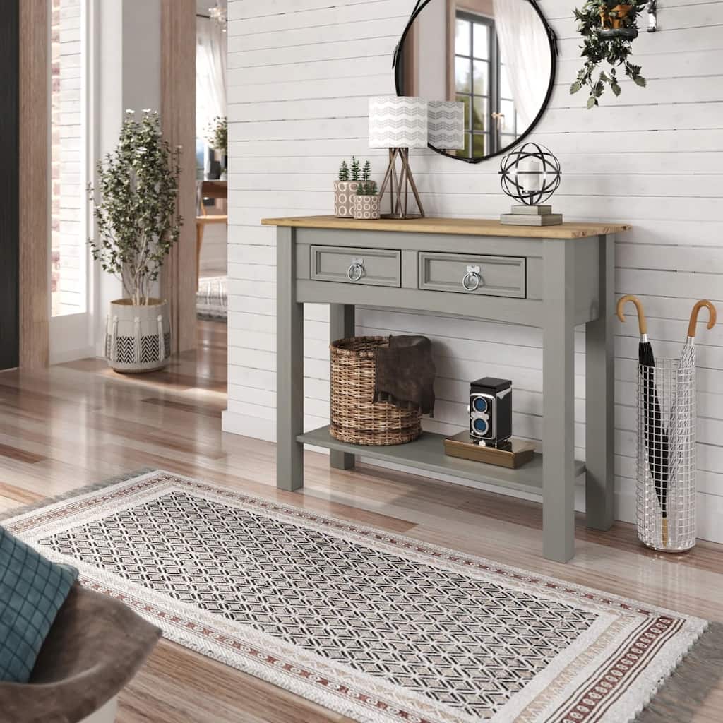 OS Home and Office Furniture Model COG934 Cottage Series Solid Wood Two Drawer Hall Table in Corona Gray