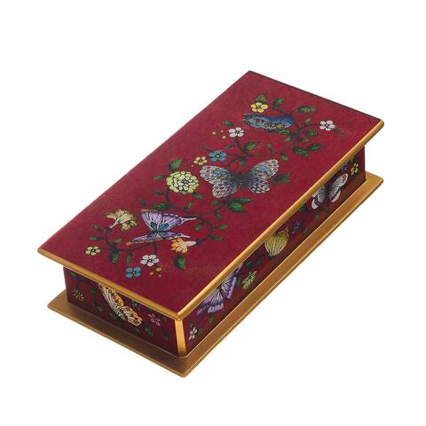 Novica Handmade Butterflies On Burgundy Reverse-Painted Glass Decorative Box