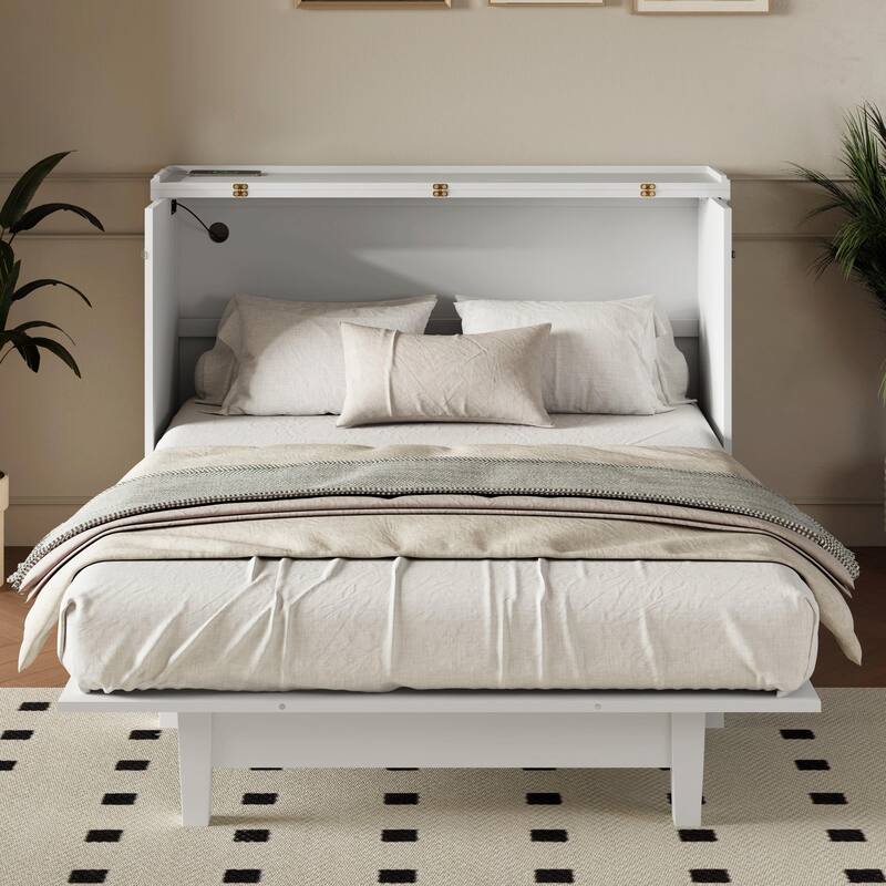 Solid Pine Murphy Bed Chest - Cube Cabinet Bed with Charging Station and Large Storage Drawer