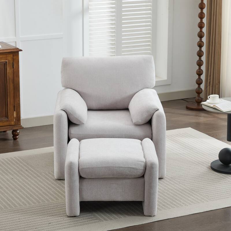 Chenille Single Sofa Chair & Ottoman Set