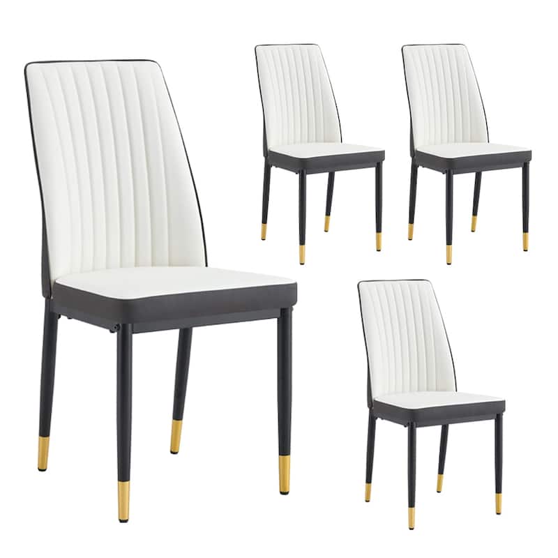 4 Dining Chair Set, White + Grey Dining Chair Set, High Back Seat in PU Material and Sturdy Black Leg Chair for Dining Room