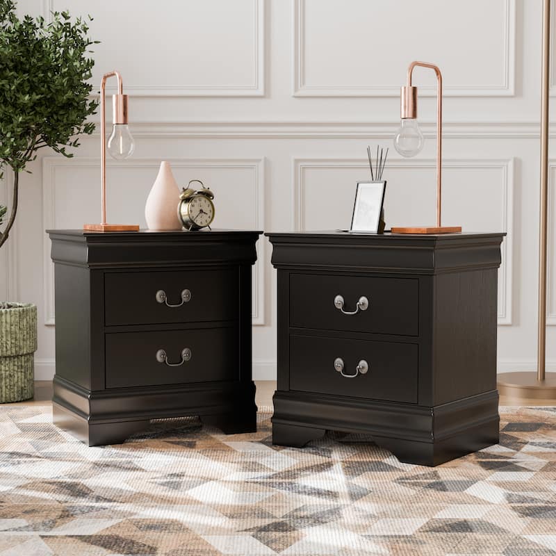 Furniture of America Devi Traditional Solid Wood 2-Drawer Nightstand, Set of 2
