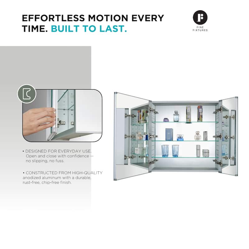 Bathroom Medicine Cabinet, Aluminum, Recessed/Surface Mount, Right/Left Hinged, Mirrored Interior