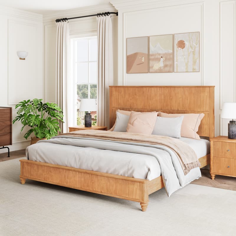 GDFStudio - Harrison Sturdy Solid Wood Bed Frame with Tall Headboard for Elegant Bedrooms