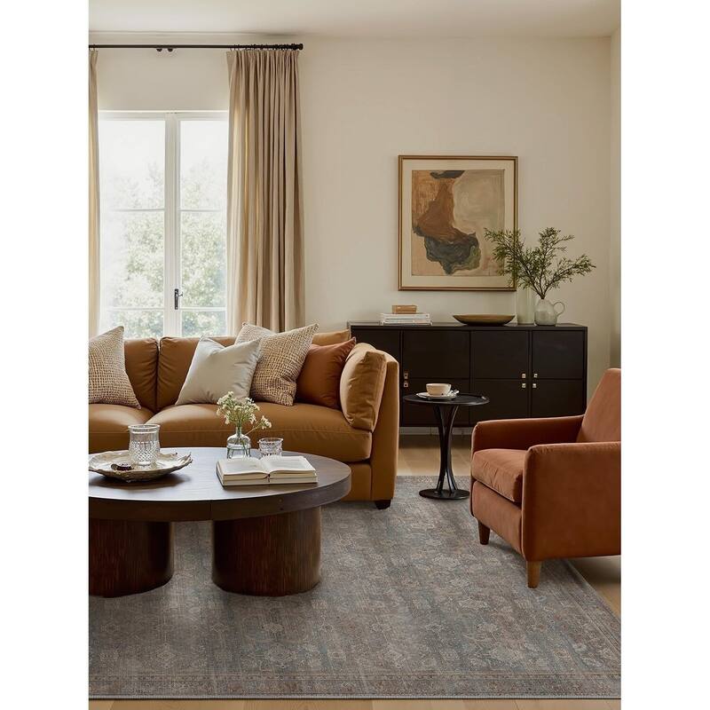 Mcow Vintage Floral Low-Pile Machine Washable Non-Slip Area Rug