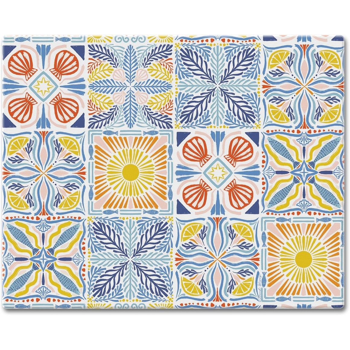 Suncoast Tile Pattern 3mm Tempered Glass Cutting Board 15” x 12” Serving Board Charcuterie Board