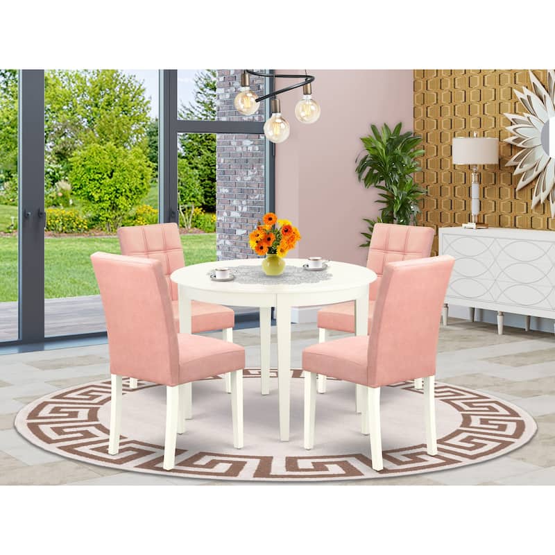 East West Furniture Dining Room Set Contains a Round Kitchen Table and Chairs, Linen White (Pieces Options) - BOAS5-WHI-42