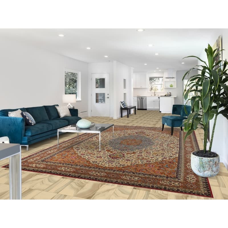 Hand Knotted Oriental 100% Wool Carpet Traditional Floral Beige & Ivories Tabriz Area Rug - 12' 3'' X 8' 1''