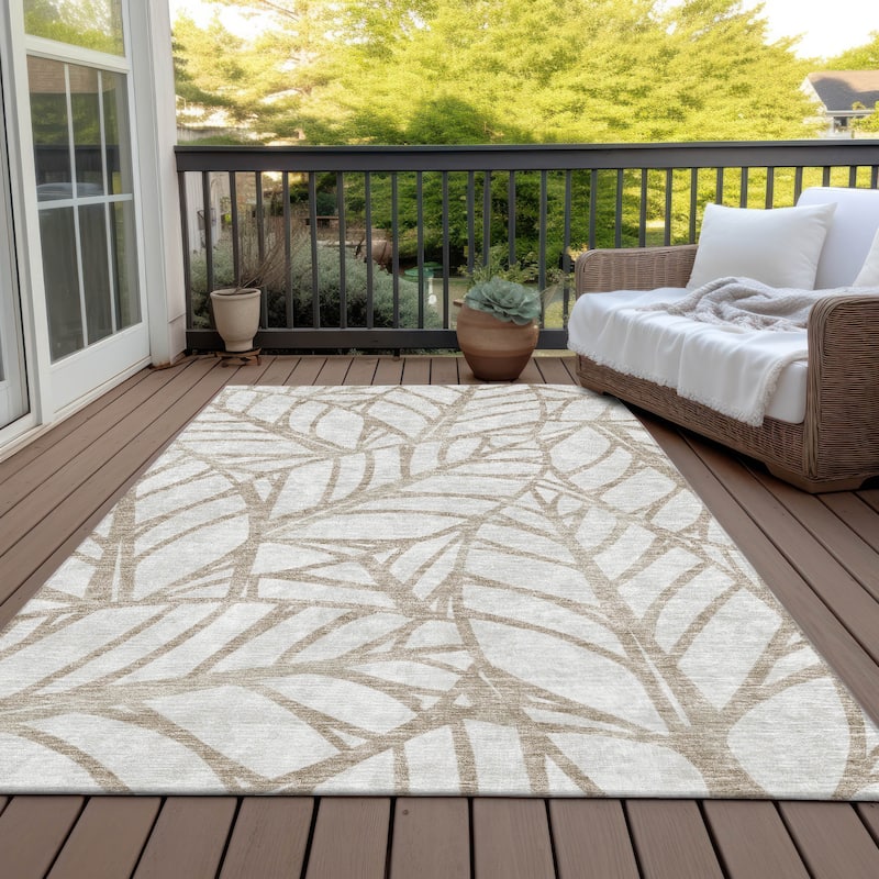 Machine Washable Indoor/ Outdoor Chantille Modern Palm Rug - Beige - 8' x 10'