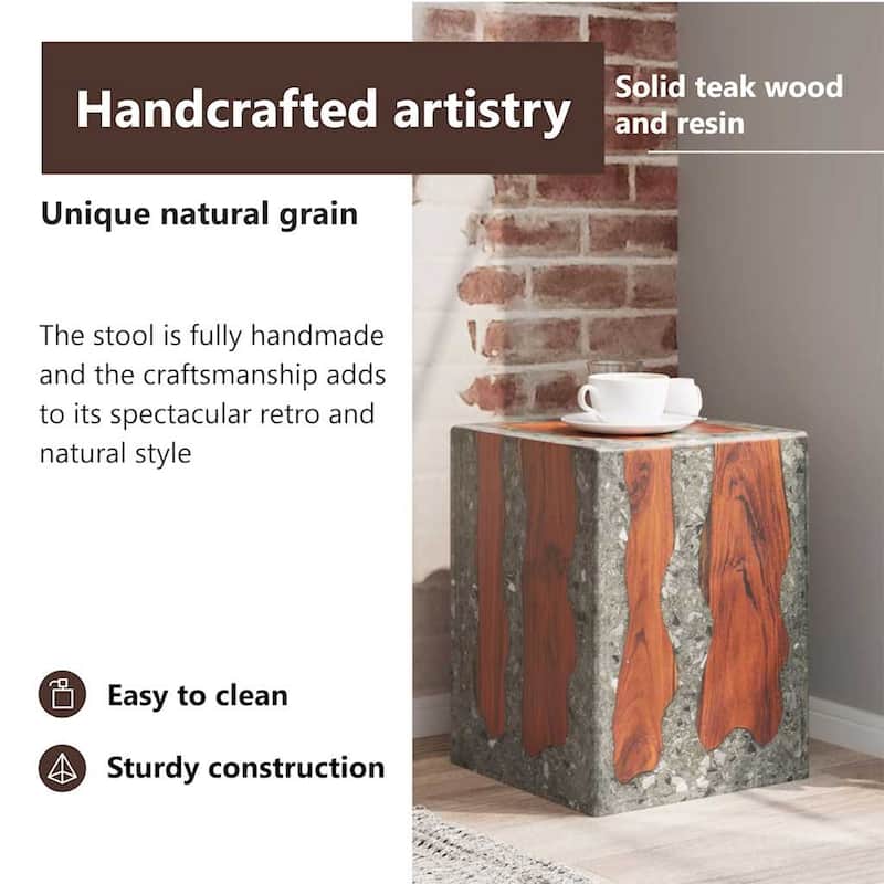vidaXL Solid Teak Wood Stool, Small Side Table, Multicolor - 11.8" x 11.8" x 15.7"