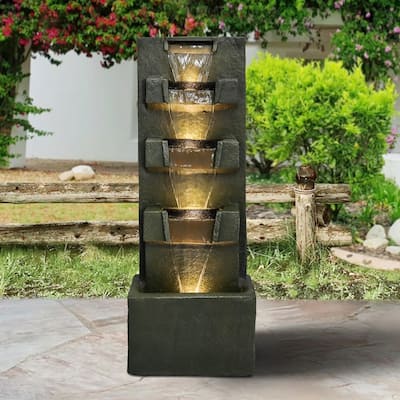 39.3-in High Floor Waterfall Fountain with LED Lights for Home Decor