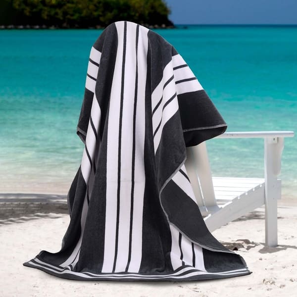 slide 2 of 12, Superior Striped Large Oversized Cotton Beach Towel - Set of 6 Charcoal