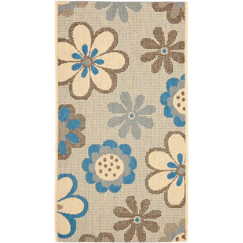 SAFAVIEH Courtyard Doloris Indoor/ Outdoor Waterproof Patio Backyard Rug - 2' x 3'7" - Natural Brown/Blue
