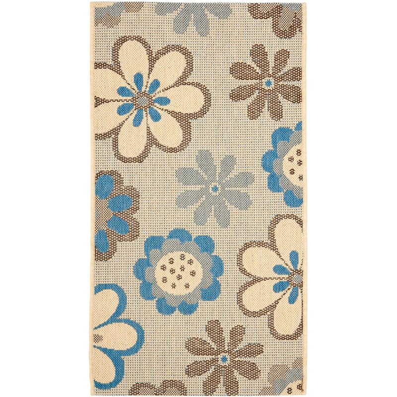 SAFAVIEH Courtyard Grania Indoor/ Outdoor Waterproof Patio Backyard Rug - 2' x 3'7" - Natural Brown/Blue